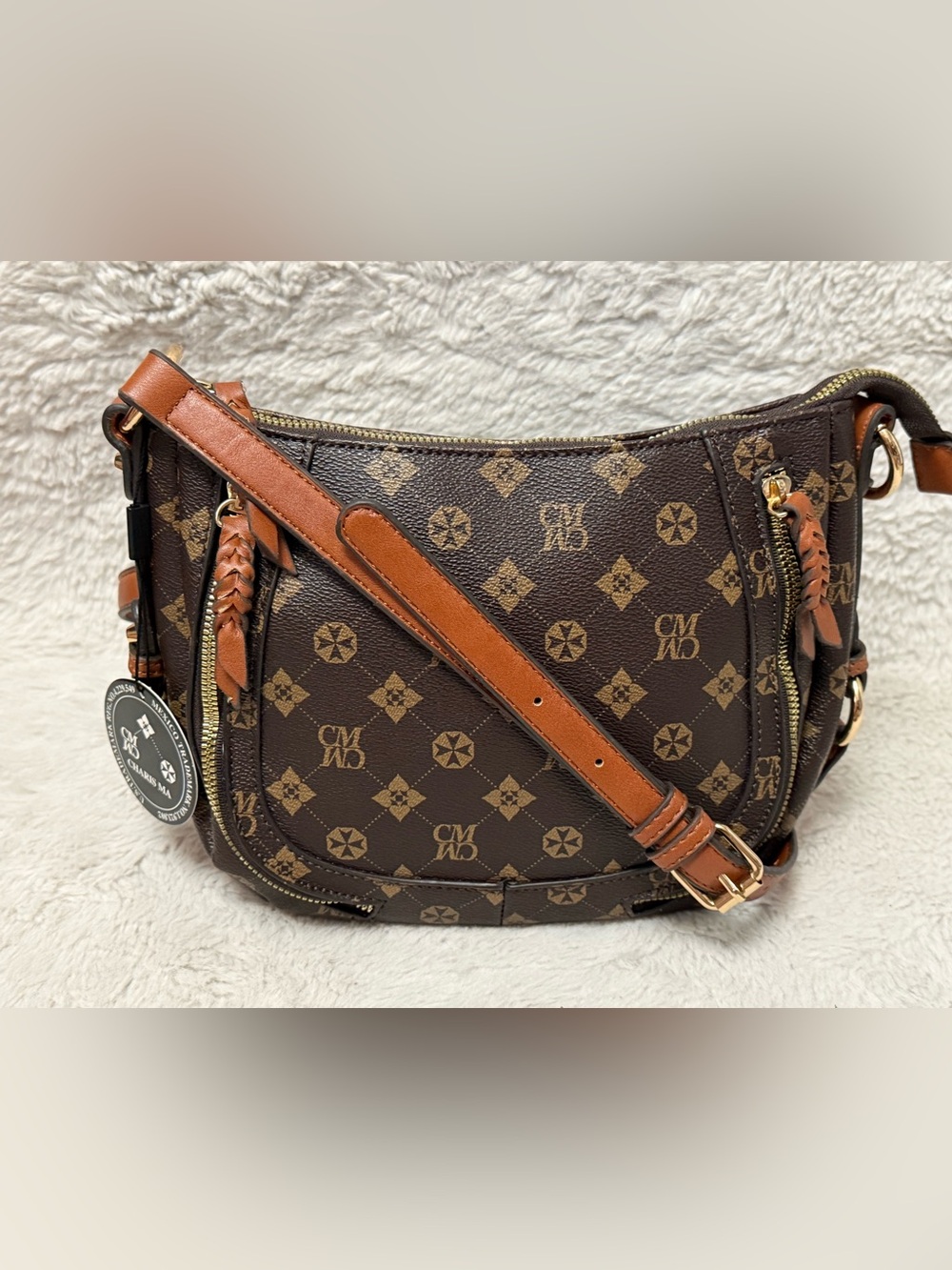 Charisma Brown Monogram Crossbody with Tan Strap